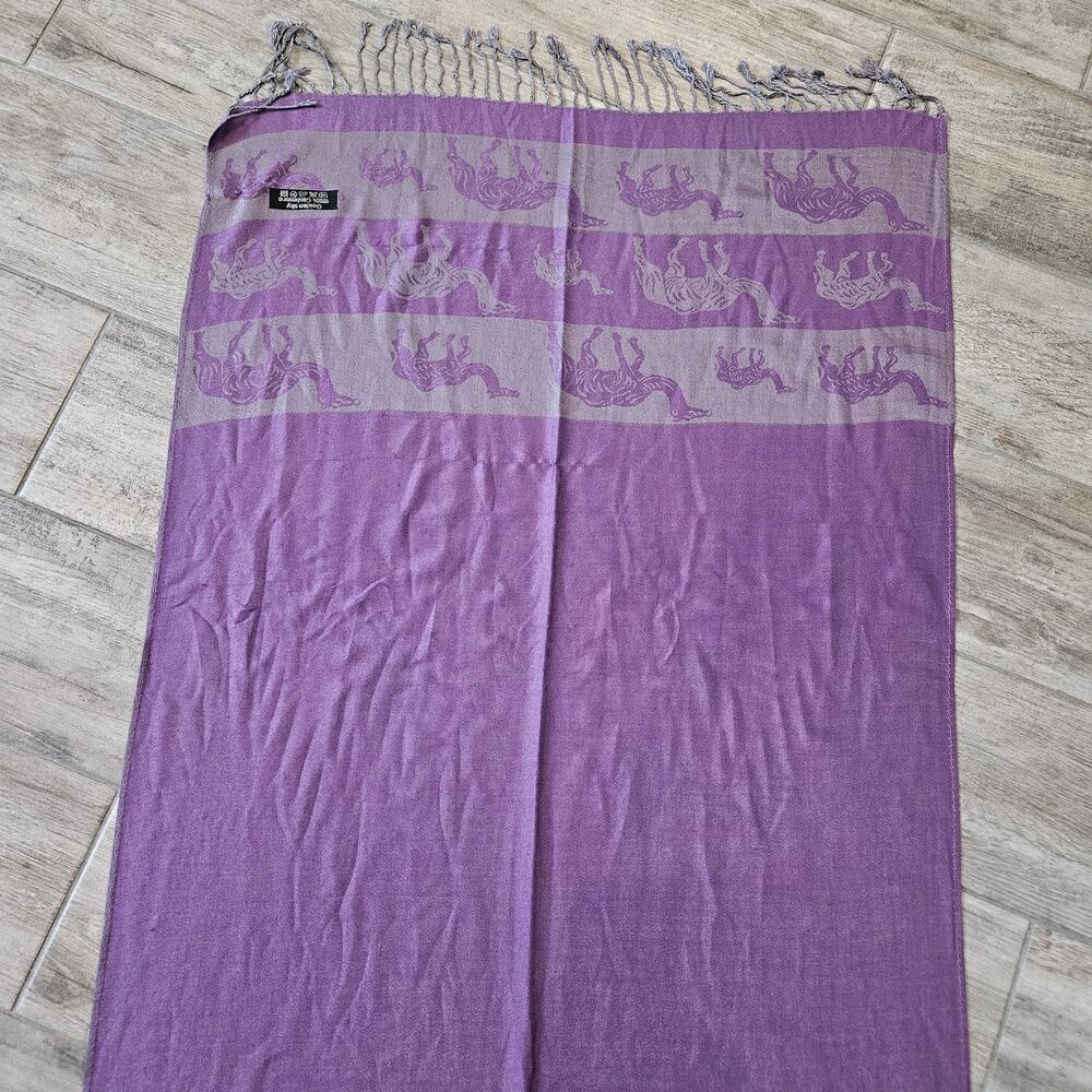 Golden Sky 100% Cashmere Scarf Purple Grey Camel Print Shawl Wrap Winter Fall - Picture 8 of 10